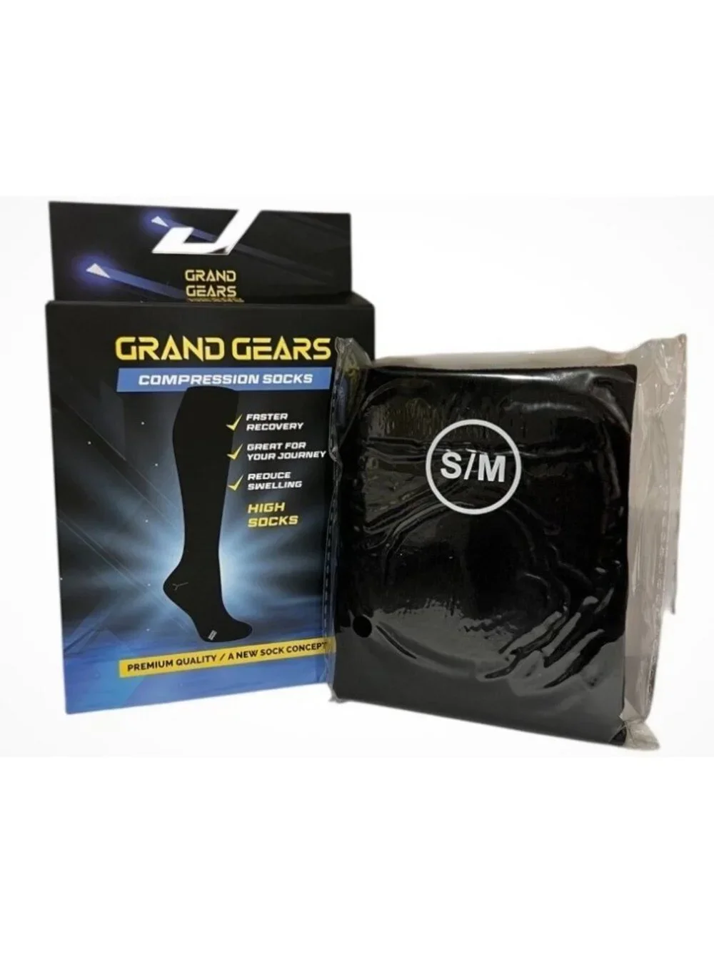 Grand Gears Compression Socks S/M Unisex Support Recovery Reducing Swelling BLK
